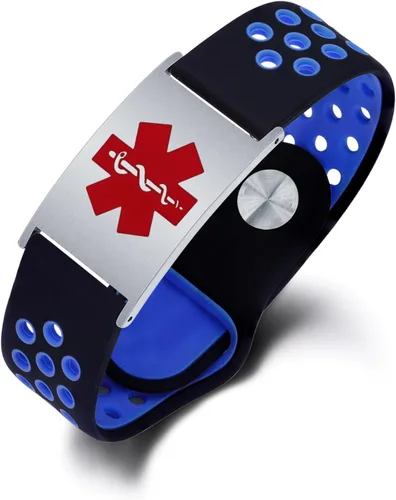 Vista 15 de Pulsera de alerta médica personalizada para mujeres y hombres, pulseras de identificación médica deportiva de silicona con grabado gratuito, pulsera
