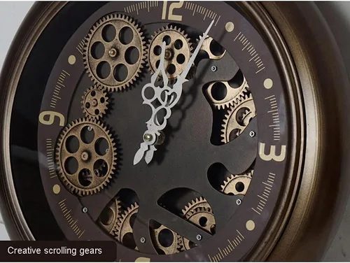 Vista 6 de Reloj de pared retro de gran industria, engranaje de metal, reloj de pared, sin garrapatas, operaciones de batería, sala de estar, cocina