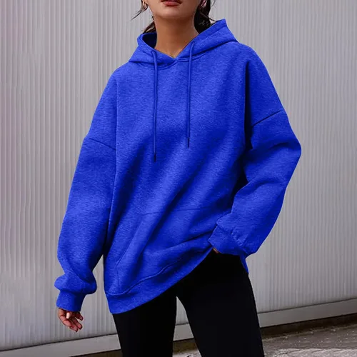 Vista 2 de Sudaderas con capucha para mujer, lisas, básicas, de gran tamaño, con bolsillo, ropa de otoño e invierno
