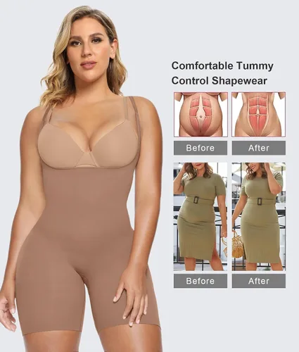 Vista 5 de SHAPERX - Body moldeador con control de abdomen para mujer, busto abierto, sin costuras, de compresión, de cintura alta