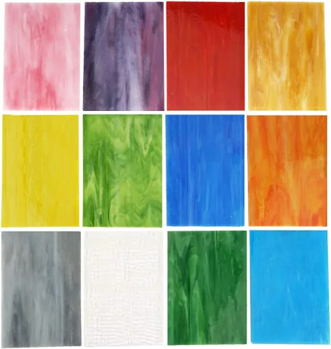 Vista 15 de Lanyani (10 hojas) Paquete de hojas de vidrio de colores azules variedad 4 x 6 pulgadas de vidrio de arte opalino Tiffany, texturas mixtas