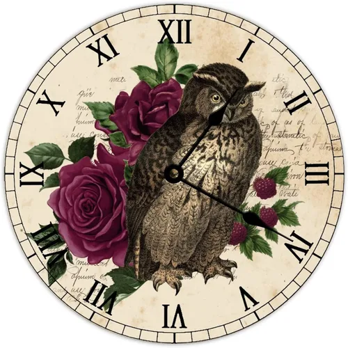 Vista 5 de Reloj de pared retro francés vintage con diseño de bruja y cráneo de bruja, reloj de pared de madera, funciona con pilas, decoración de pared