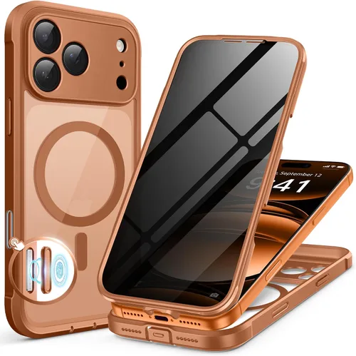Vista 80 de BERFY Funda para iPhone 17 Pro Max, compatible con MagSafe, protector de pantalla de vidrio integrado, protección de cámara, funda de cuerpo
