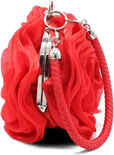 Vista 4 de Bolso de noche en forma de rosa, bolso de mano de satén suave, bolso de mano floral para mujer, bolso de fiesta de boda