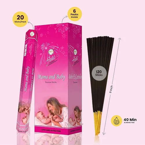 Vista 2 de Flute Mama & Baby - Varitas de incienso floral calmante para mamás y pequeños - 20 varillas/paquete, 6 paquetes/caja (9 pulgadas, 120 varillas) 40
