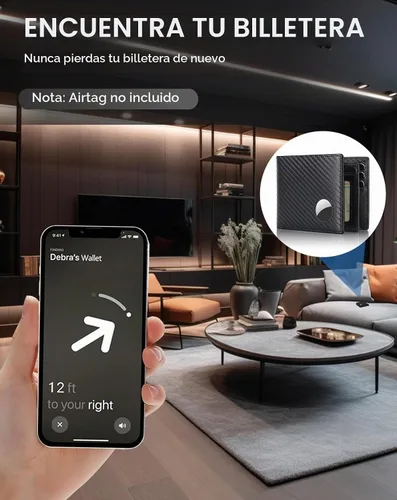 Vista 2 de Swallowmall AirTag Billetera para hombre con bloqueo RFID, de piel auténtica, plegable, para AirTag con 1 ventana de identificación, 13 tarjeteros