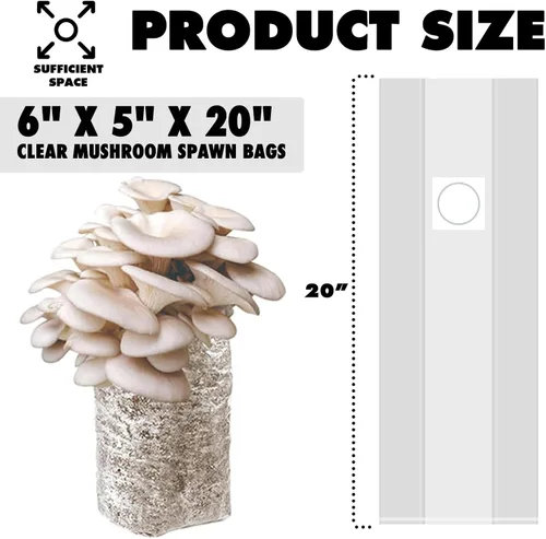 Vista 2 de TonGass Paquete de 60 bolsas de cultivo de hongos autoclave a granel con parches de filtro microporoso, grandes de 6 x 5 x 20 pulgadas