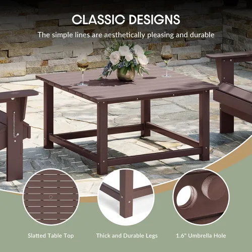 Vista 8 de WestinTrends Mesa de café de patio cuadrada de HDPE Malibu para exteriores de bajo perfil, marrón oscuro
