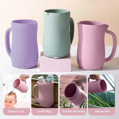 Vista 6 de mandoo Taza de enjuague de baño para bebés, silicona de grado alimenticio, taza de enjuague para champú y lavado corporal para niños con mango