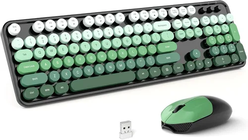 Vista 28 de MOFII Combo de teclado y mouse inalámbricos, tamaño completo 2.4G, máquina de escribir Plug and Play, juego de teclado y mouse redondos retro