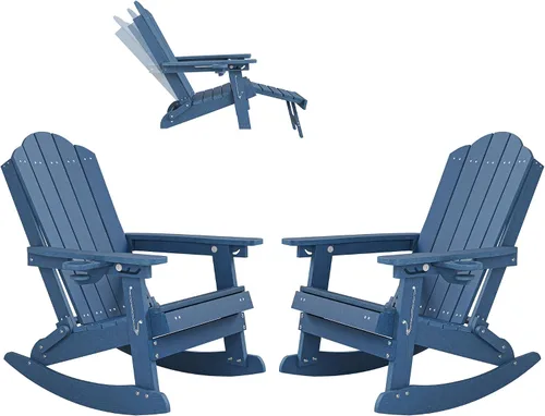 Vista 14 de LUE BONA HDPE 5-in-1 Folding Adirondack Rocking Chair, Black