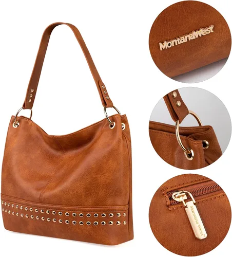 Vista 4 de Montana West Bolso Hobo para mujer con asa superior y bolsillos con cremallera