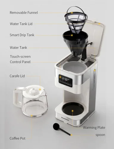 Vista 7 de SHARDOR Cafetera programable de 10 tazas, cafetera de goteo regular y fuerte para el hogar y la oficina, apagado automático, filtro permanente