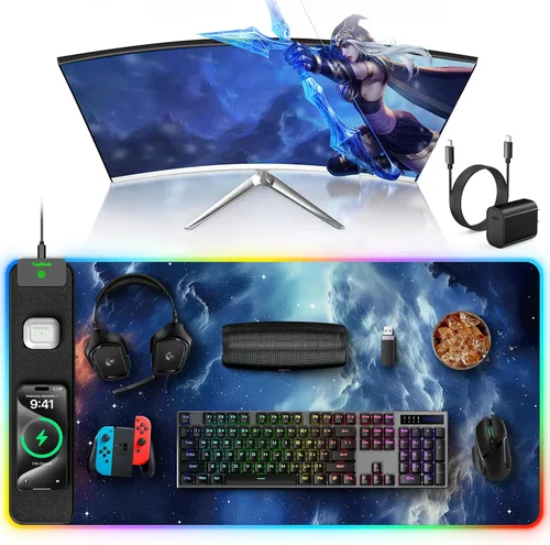Vista 21 de TopMade Alfombrilla de Mouse de Carga Inalámbrica, Alfombrilla de Mouse para Juegos RGB, Alfombrilla de Escritorio para Oficina en Casa, 31.5" x RGB