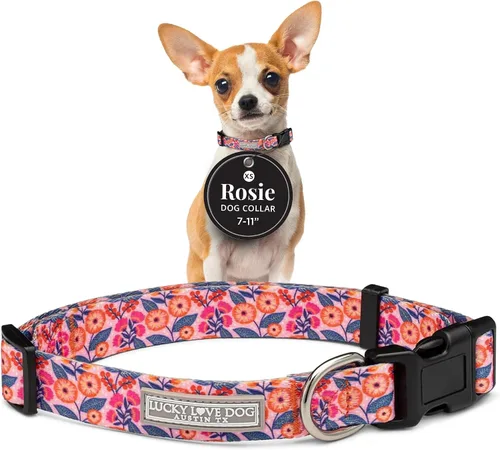 Vista 73 de Lucky Love Dog - Collar para perras pequeñas, diseño Blackbird de estampado alegre con flores de primavera y verano, talla XS Collar Blackbird