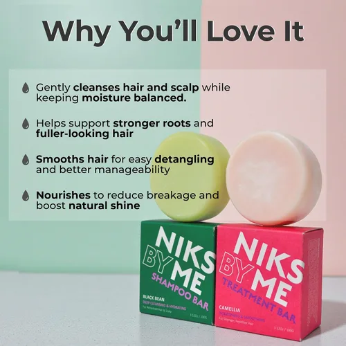 Vista 3 de K-Beauty - Juego de barra de champú y acondicionador para el cabello fino – Cuidado sólido del cabello con aceite de frijoles negros y camelia