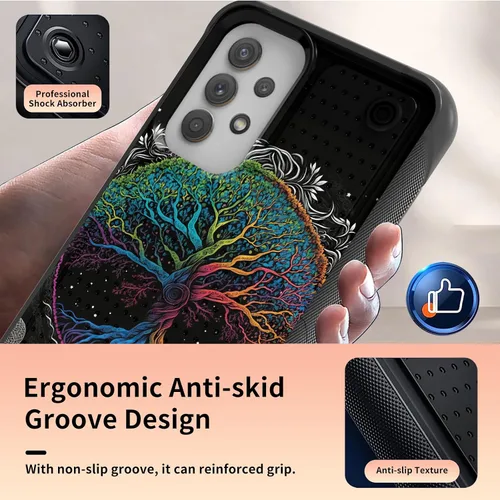 Vista 5 de Funda para Samsung Galaxy A13/A04/A04S/A23/A32 5G con protector de pantalla, parte trasera texturizada de policarbonato duro, diseño de árbol