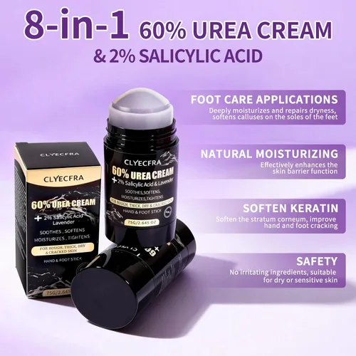 Vista 3 de Bálsamo de urea 60% 8 en 1 con 2% de ácido salicílico y lavanda, palo de manos y pies, crema de urea 60 por ciento para pies, máxima resistencia
