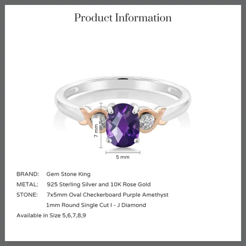 Vista 15 de Gem Stone King Anillo de compromiso de plata de ley 925 y oro rosa de 10 quilates, piedra preciosa ovalada de 0.276 x 0.197 in, con acento