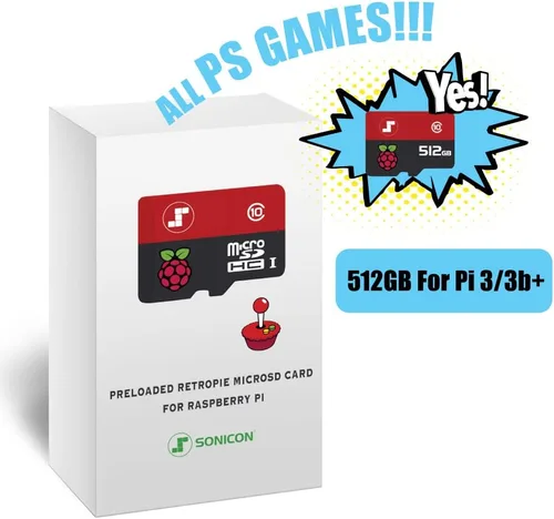 Vista 2 de Sonicon Tarjeta microSD de emulador retroPie precargada con PS1NESSNESSegaGBAtariArcade para Raspberry Pi33B 512 GB colección Playstation
