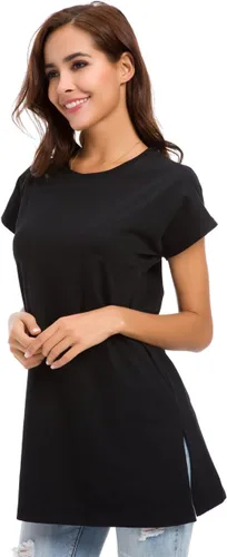 Vista 5 de LUSMAY Camisetas casuales de verano para mujer, con abertura lateral, túnica de manga corta
