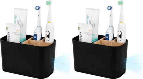 Vista 12 de Soportes para cepillo de dientes con drenaje para baños, soporte para cepillo de dientes de 4 ranuras con divisores de bambú, organizador de cepillo