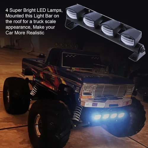 Vista 3 de HobbyPark Kit de barra de luz de coche a control remoto, 4 LED, luces de techo para 1/10 RC Crawler Car Truck Accesorios