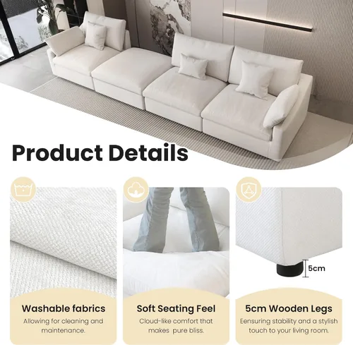 Vista 6 de WJShome Sofá modular modular para sala de estar, sofá en forma de U relleno de plumón de 160 pulgadas con otomana, modernos sofás convertibles de 6