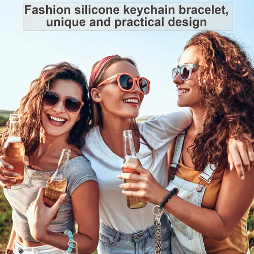 Vista 6 de Pusunas Llaveros para mujer para llavero de automóvil pulsera de pulsera cadenas de silicona con cuentas