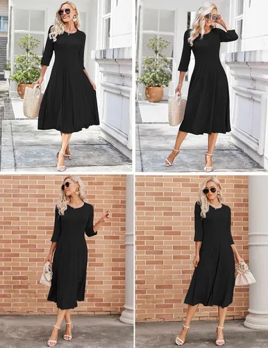 Vista 5 de HOTOUCH Vestido largo midi acampanado con manga 34 para mujer