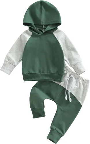 Vista 175 de Ropa de bebé niño 3 6 9 12 18 24M 3T Conjunto de pantalones con capucha patchwork sudadera con capucha pantalones de rayas traje de otoño invierno
