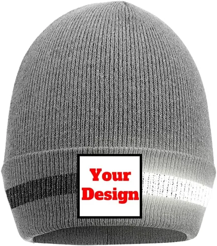 Vista 11 de Hi Vis - Gorro de seguridad para personalizar tu logotipo, gorro de punto de invierno con tiras reflectantes unisex