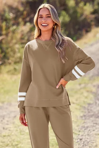 Vista 127 de Prettygarden - Conjunto de pijama de dos piezas para mujer, diseño de teñido anudado, sudadera informal de manga larga con pantalones largos, ropa