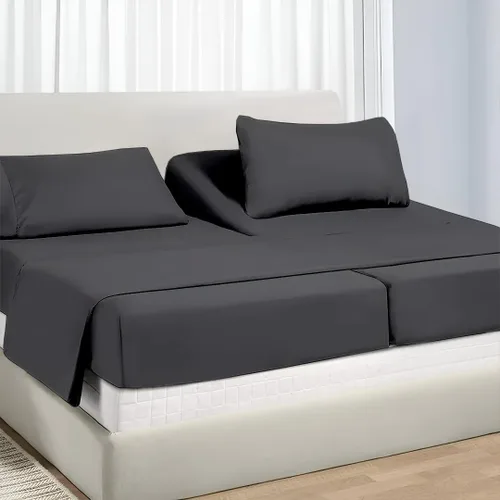 Vista 59 de Juego de sábanas divididas tamaño King para camas ajustables con bolsillo profundo, juegos de sábanas bajeras individuales XL para cama ajustable