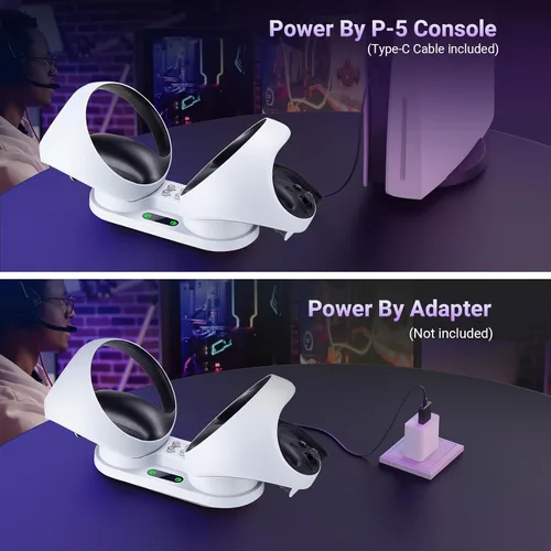 Vista 3 de Estación de carga para PSVR 2, cargador rápido dual para controlador de detección PS VR2, base de carga para accesorios Play-Station VR2