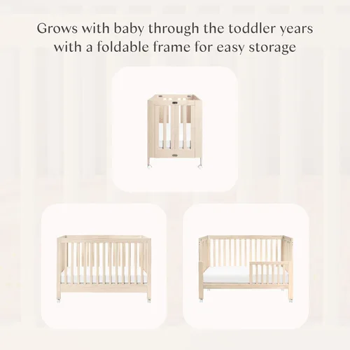 Vista 6 de Babyletto Maki - Cuna plegable portátil convertible 2 en 1, lavado natural