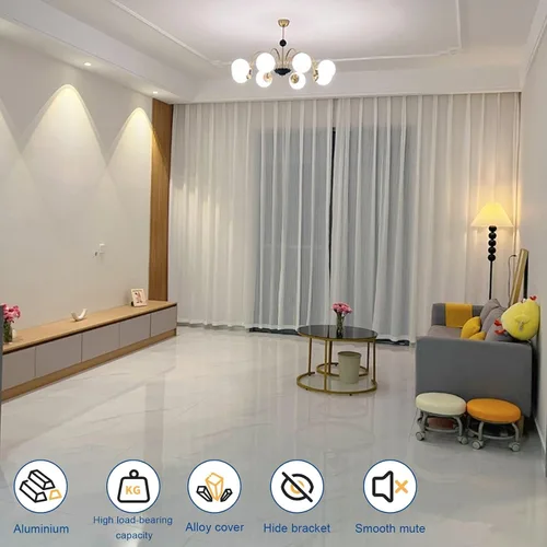 Vista 5 de Double Curtains Track Ceiling Mount 120 240 360 mm Smooth Sliding Ceiling Track Aluminum Heavy-Duty Silent Rail, for Room Divider Hanging Shades