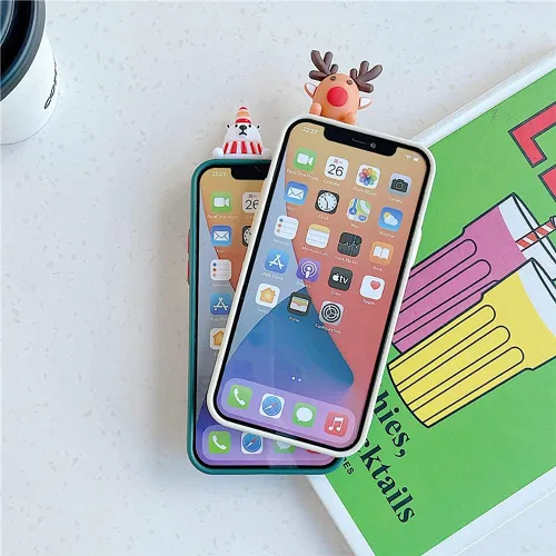 Vista 5 de Yatchen Funda de Navidad para iPhone 7/8/SE2, bonito diseño de dibujos animados 3D de Papá Noel con ranura para tarjetas, funda protectora ultra