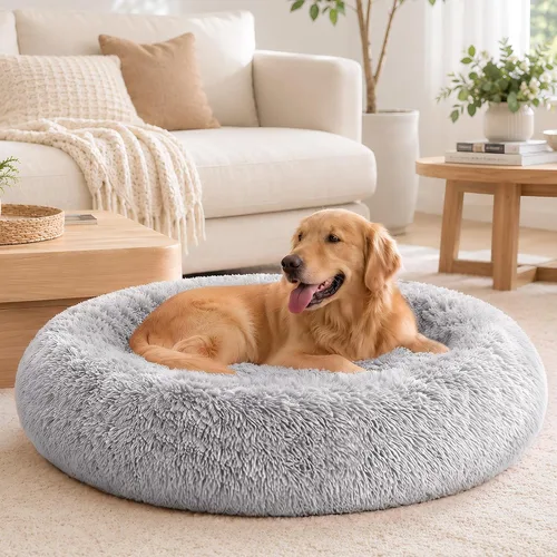 Vista 11 de Sweetcrispy Cama grande para perros para interiores, cama calmante en forma Marrón