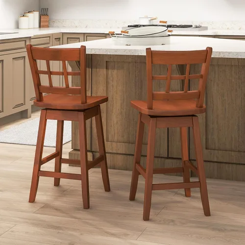 Vista 9 de Giantex Juego de 2 taburetes de bar de 24.5 pulgadas, taburetes de bar giratorios de granja con respaldo hueco de 6 rejillas y asiento ergonómico