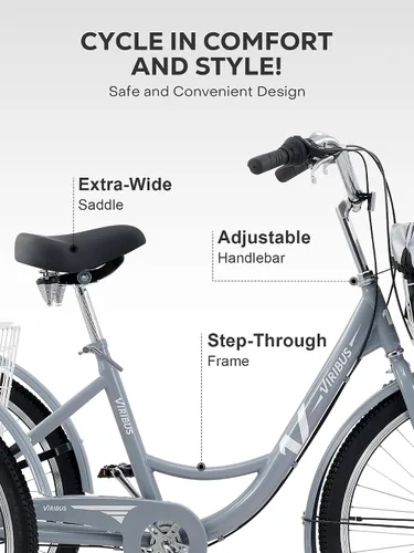 Vista 4 de VIRIBUS Adult Tricycle, 7 Speed Tricycle for Adults