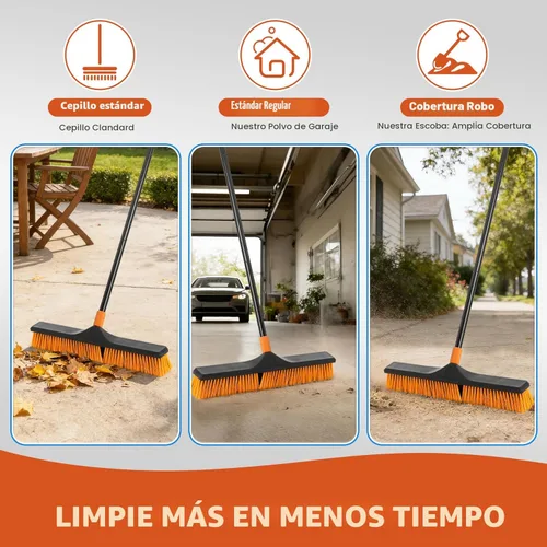 Vista 6 de CLEANHOME Cepillo de escoba de empuje de 24 pulgadas para limpieza de suelos con mango largo de 65 pulgadas y cerdas rígidas, cepillo resistente