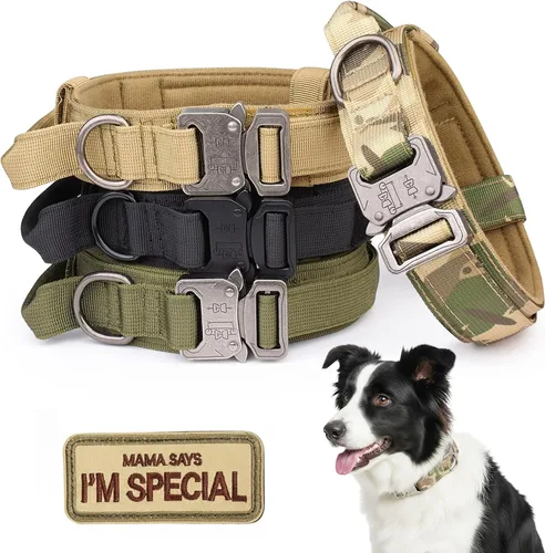 Vista 11 de KCUCOP Collar táctico para perro, collar militar con asa, collar K9 grueso, ajustable, resistente, para perros grandes y medianos (negro, L)