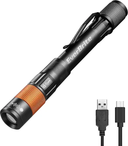 Vista 9 de EverBrite Mini Luz de Lápiz, linterna de bolsillo recargable con cable USB C, 4 modos de luz, linterna pequeña de 300 lúmenes con clip para Azul