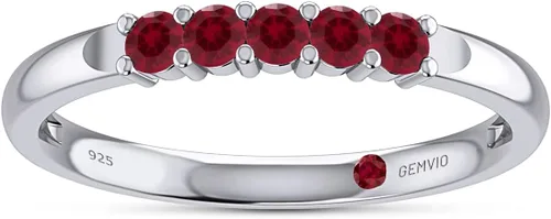 Vista 3 de Colección de anillo de cinco piedras, anillo de compromiso con piedras preciosas de corte redondo en oro de 14 quilates sobre plata de ley