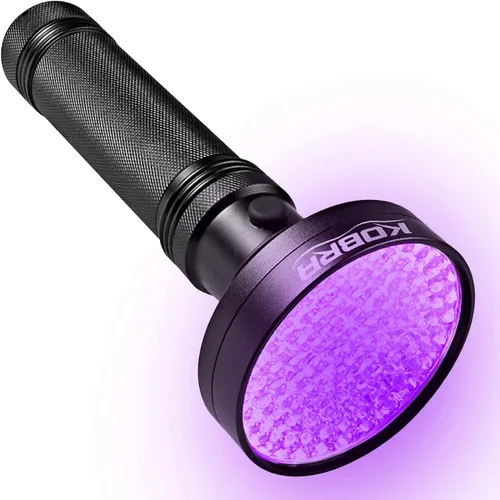 Vista 8 de Linterna de luz negra UV Kobra - 100 LED Luz UV portátil y luz negra para detección de orina de mascotas - Inspección de chinches, fugas y dinero