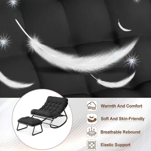Vista 7 de Mecedora para interiores, cómoda silla de patio, mecedora con otomana y marco de metal resistente, sillas de balcón con cojín grueso, silla mecedora