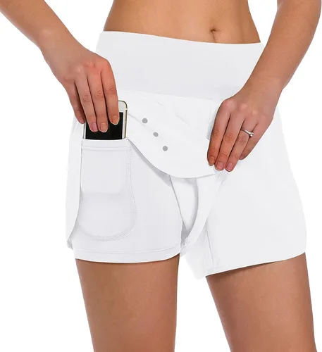 Vista 22 de Ksmien - Pantalones cortos de correr 2 en 1 para mujer, ligeros, para entrenamiento, gimnasio, yoga, forro con bolsillos para teléfono