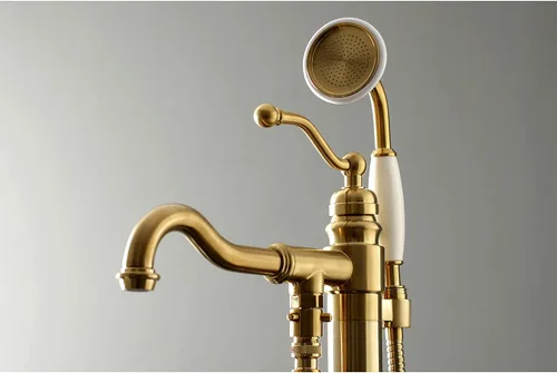 Vista 5 de Kingston Brass KS7137ABL - Llenador de bañera romano independiente con ducha de mano, latón cepillado Cobrizo cepillado