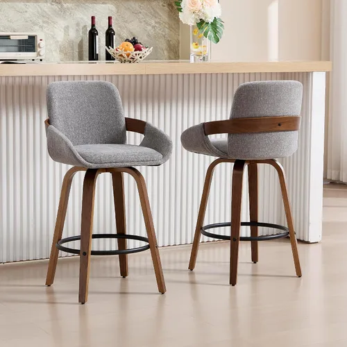 Vista 13 de VipDesk - Taburetes de bar giratorios, taburetes de bar de 26" de altura de mostrador con respaldo y brazos, sillas de bar tapizadas modernas